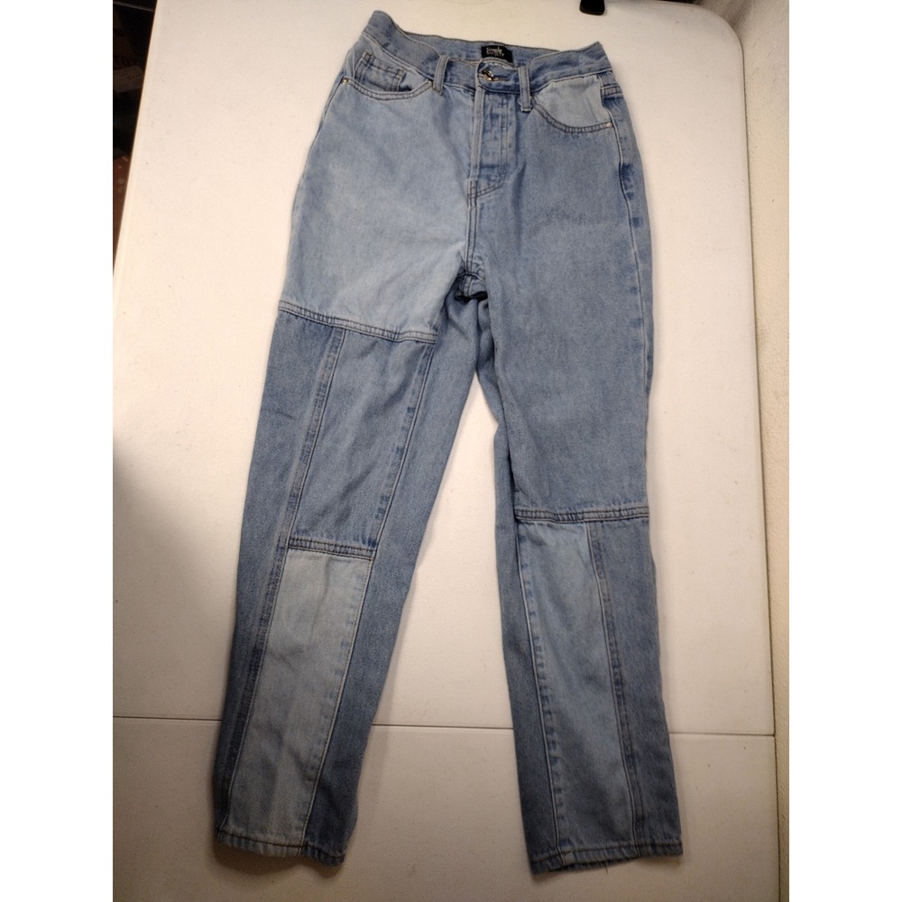 Simple Society Womens Patchwork High Rise Straight Leg Jeans Blue Size 1/25